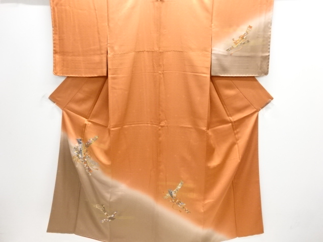 ★専用★未使用品 訪問着 枝花 くすみ紫 枝花 綸子 金彩 身丈162.0cm 訪問着 身丈163cm 裄丈66.5cm M 袷 翠山工房 やまと 落款あり